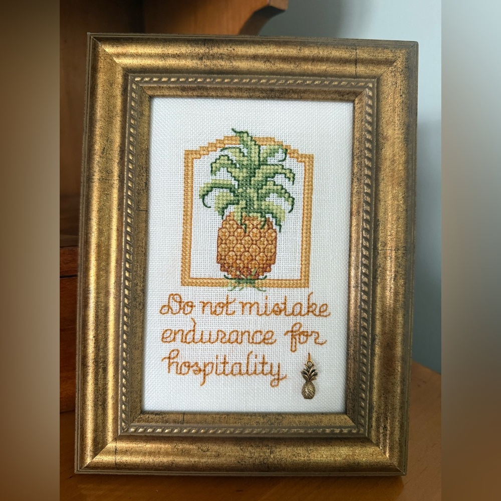 Framed Sue Hillis Pineapple Cross Stitch Art